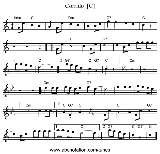 Corrido  [C] - staff notation