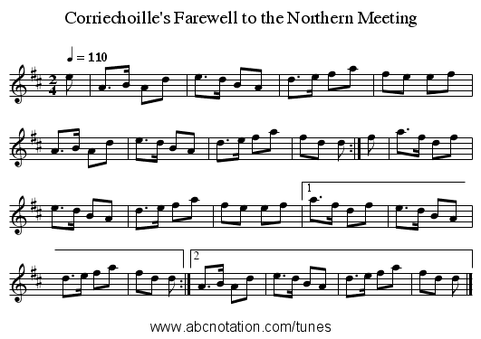 Corriechoille's Farewell to the Northern Meeting - staff notation