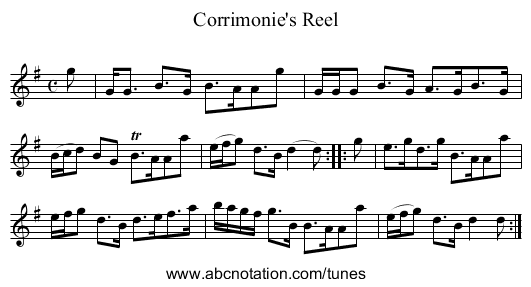 Corrimonie's Reel - staff notation