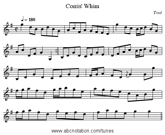Corris' Whim - staff notation