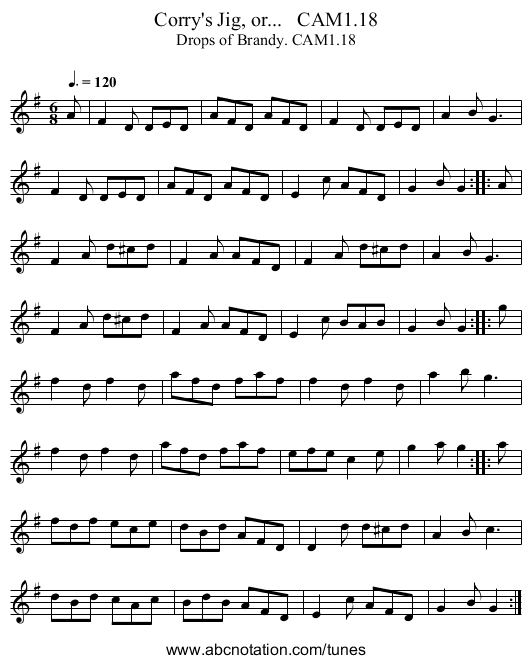 Corry's Jig, or...   CAM1.18 - staff notation