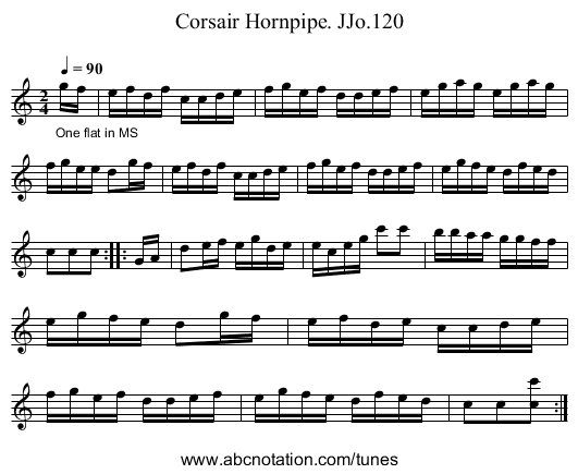 Corsair Hornpipe. JJo.120 - staff notation