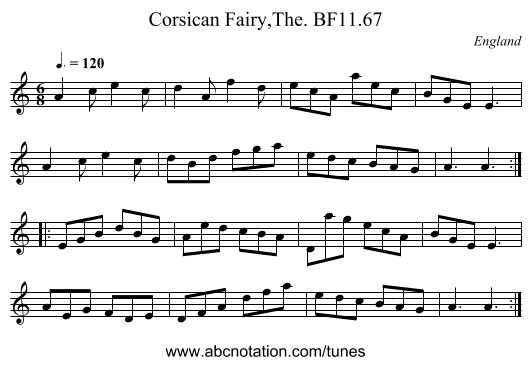 Corsican Fairy,The. BF11.67 - staff notation