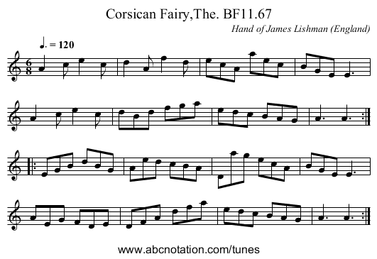 Corsican Fairy,The. BF11.67 - staff notation