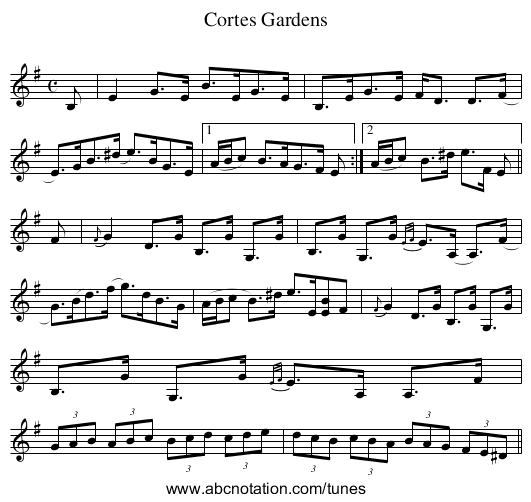 Cortes Gardens - staff notation