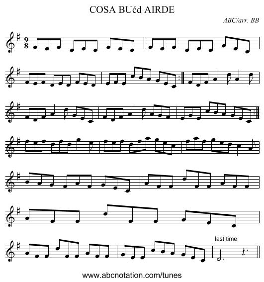 COSA BUćd AIRDE - staff notation
