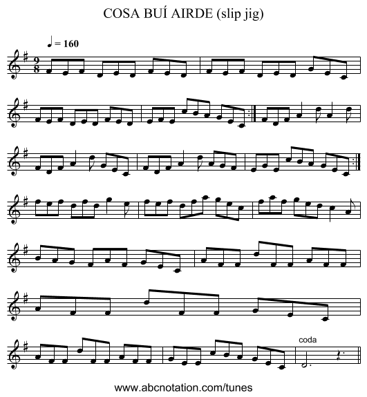 COSA BUÍ AIRDE (slip jig) - staff notation
