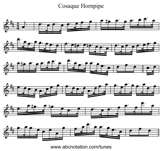 Cosaque Hornpipe - staff notation