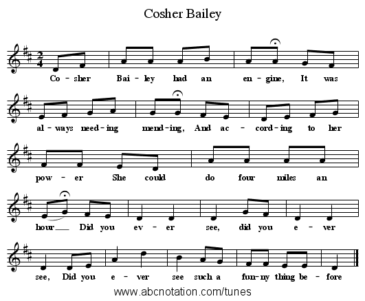 Cosher Bailey - staff notation