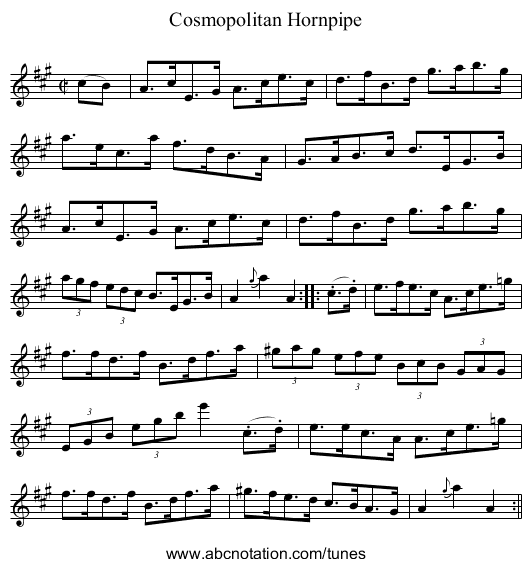 Cosmopolitan Hornpipe - staff notation