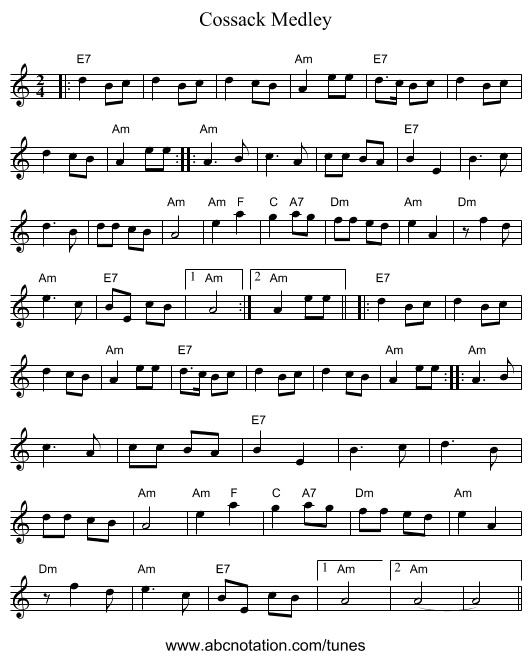 Cossack Medley - staff notation
