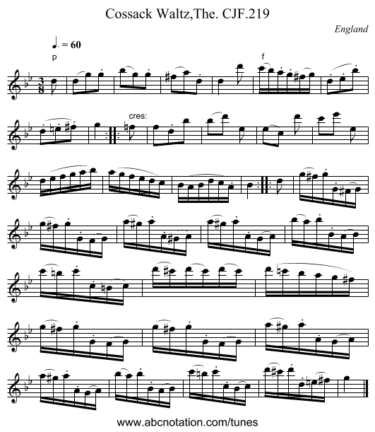 Cossack Waltz,The. CJF.219 - staff notation