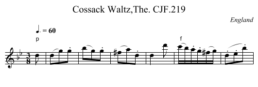 Cossack Waltz,The. CJF.219 - staff notation