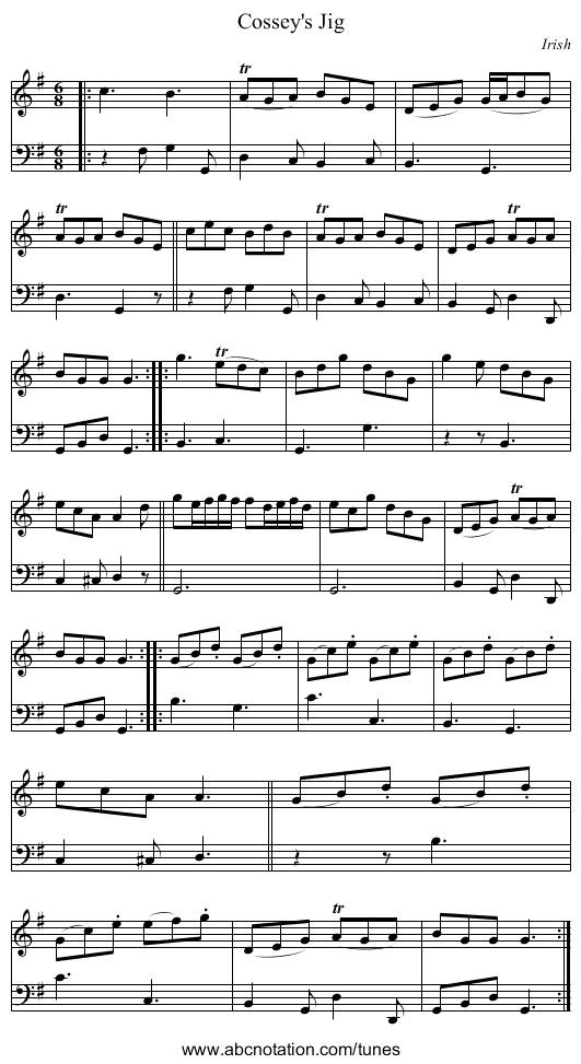 Cossey's Jig - staff notation
