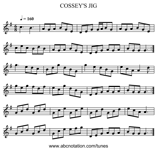 COSSEY'S JIG - staff notation