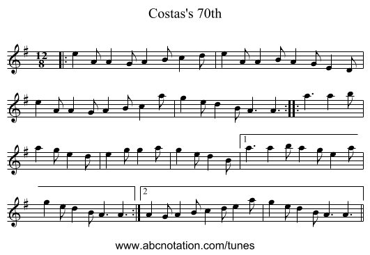 Costas's 70th - staff notation