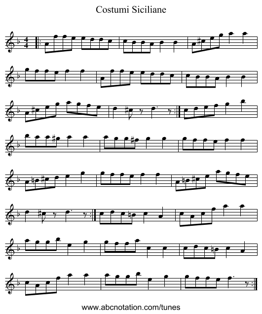 Costumi Siciliane - staff notation