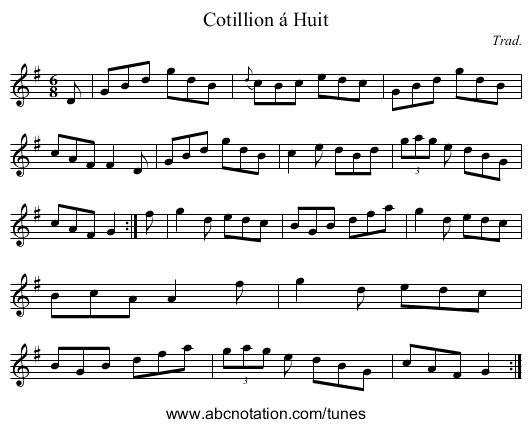 Cotillion á Huit - staff notation