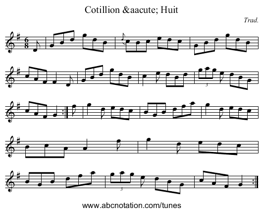 Cotillion á Huit - staff notation