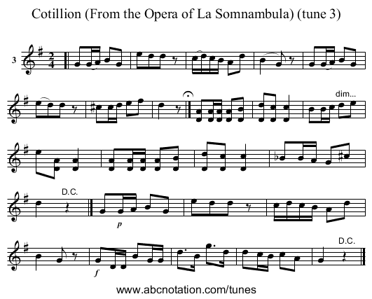 Cotillion (From the Opera of La Somnambula) (tune 3) - staff notation