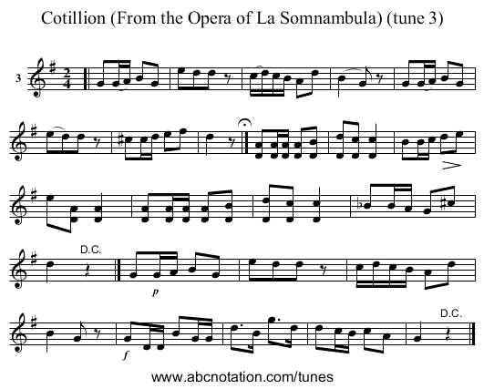 Cotillion (From the Opera of La Somnambula) (tune 3) - staff notation