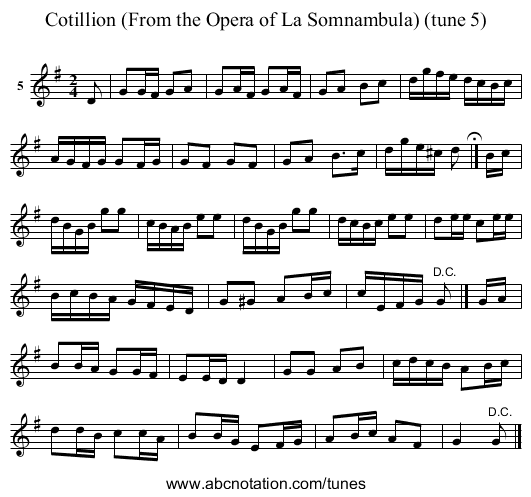 Cotillion (From the Opera of La Somnambula) (tune 5) - staff notation