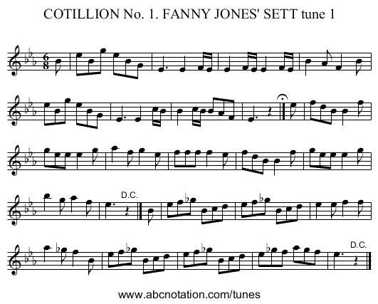 COTILLION No. 1. FANNY JONES' SETT tune 1 - staff notation