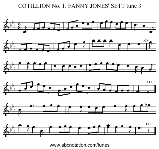 COTILLION No. 1. FANNY JONES' SETT tune 3 - staff notation
