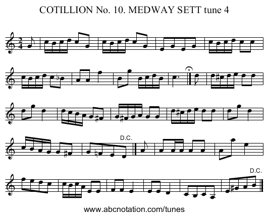 COTILLION No. 10. MEDWAY SETT tune 4 - staff notation