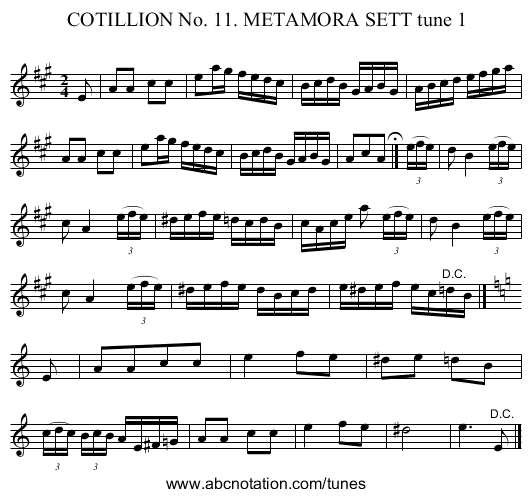 COTILLION No. 11. METAMORA SETT tune 1 - staff notation