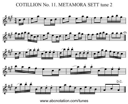 COTILLION No. 11. METAMORA SETT tune 2 - staff notation