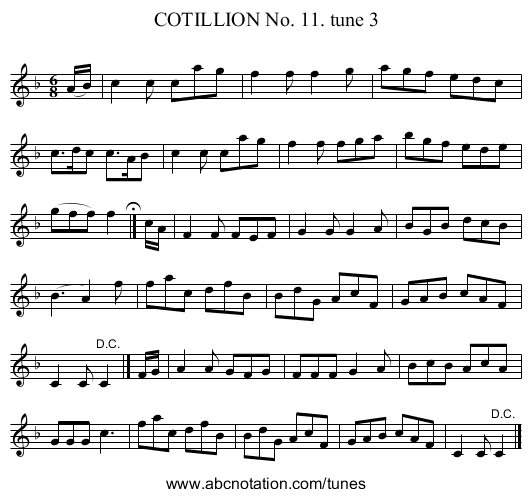 COTILLION No. 11. tune 3 - staff notation