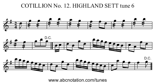 COTILLION No. 12. HIGHLAND SETT tune 6 - staff notation