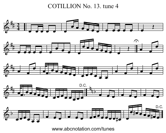 COTILLION No. 13. tune 4 - staff notation