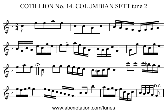COTILLION No. 14. COLUMBIAN SETT tune 2 - staff notation
