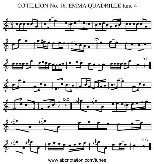 COTILLION No. 16. EMMA QUADRILLE tune 4 - staff notation