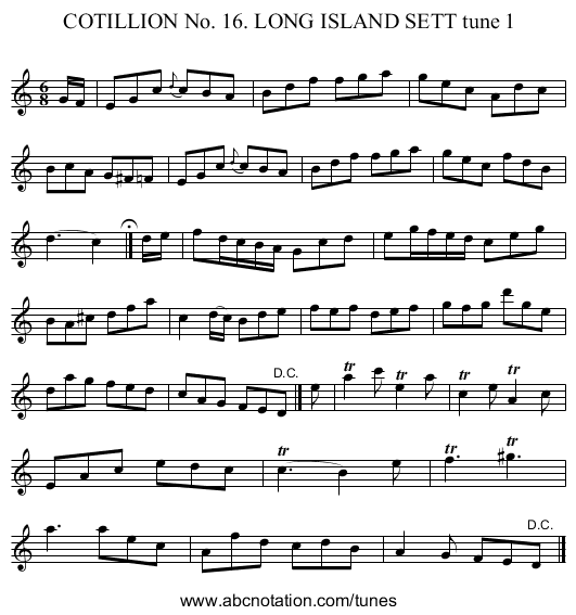 COTILLION No. 16. LONG ISLAND SETT tune 1 - staff notation