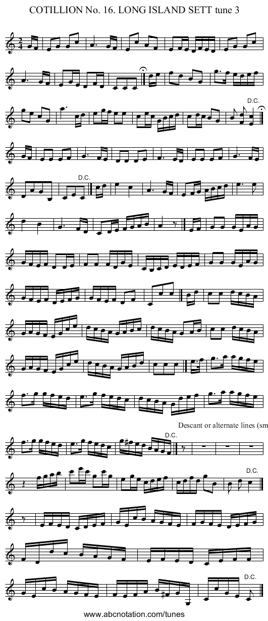 COTILLION No. 16. LONG ISLAND SETT tune 3 - staff notation
