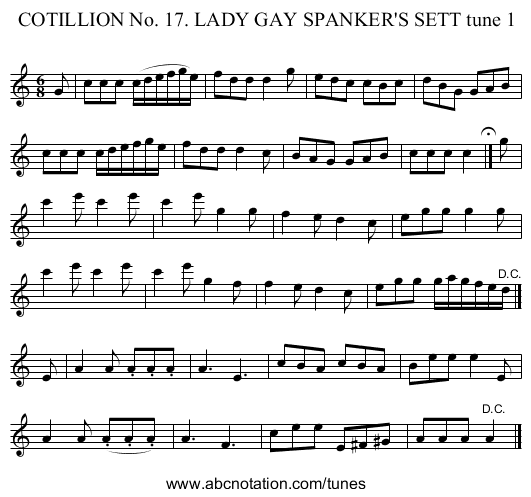 COTILLION No. 17. LADY GAY SPANKER'S SETT tune 1 - staff notation