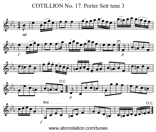 COTILLION No. 17. Porter Sett tune 3 - staff notation