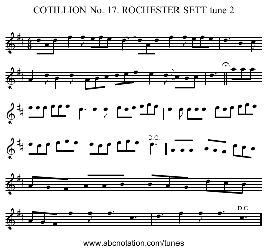 COTILLION No. 17. ROCHESTER SETT tune 2 - staff notation