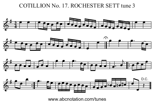 COTILLION No. 17. ROCHESTER SETT tune 3 - staff notation
