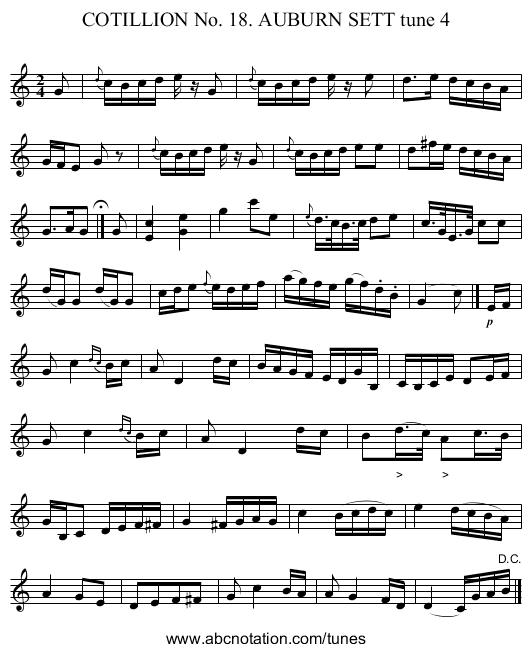 COTILLION No. 18. AUBURN SETT tune 4 - staff notation