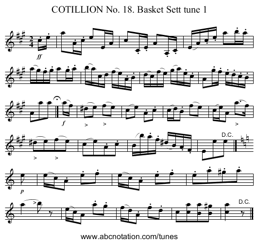 COTILLION No. 18. Basket Sett tune 1 - staff notation