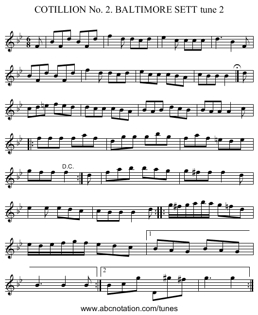 COTILLION No. 2. BALTIMORE SETT tune 2 - staff notation