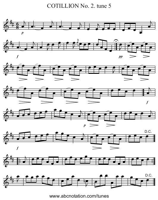 COTILLION No. 2. tune 5 - staff notation