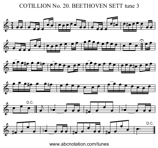 COTILLION No. 20. BEETHOVEN SETT tune 3 - staff notation