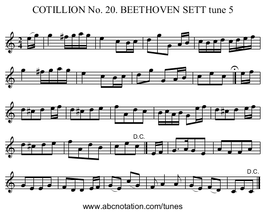 COTILLION No. 20. BEETHOVEN SETT tune 5 - staff notation