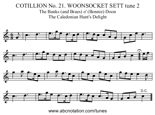 COTILLION No. 21. WOONSOCKET SETT tune 2 - staff notation