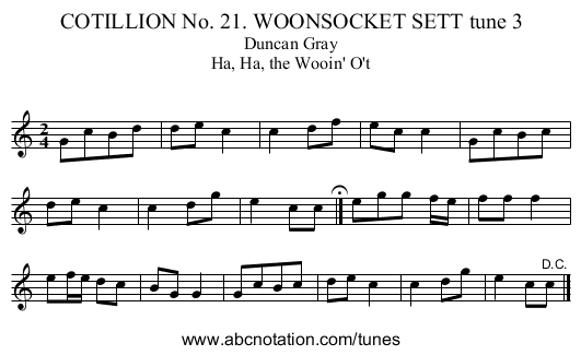 COTILLION No. 21. WOONSOCKET SETT tune 3 - staff notation